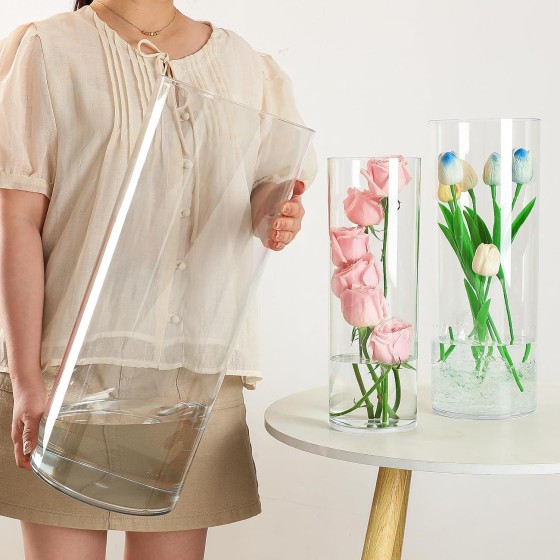 Extra-Large Transparent Acrylic Cylindrical Floor Vase | 3-Piece Set (Diameters: 8", 6", 4.8"; Height: 20") – Shatterproof Cylindrical Vases with Wide Openings, Suitable for Weddings, Birthday Parties, and Home Decor